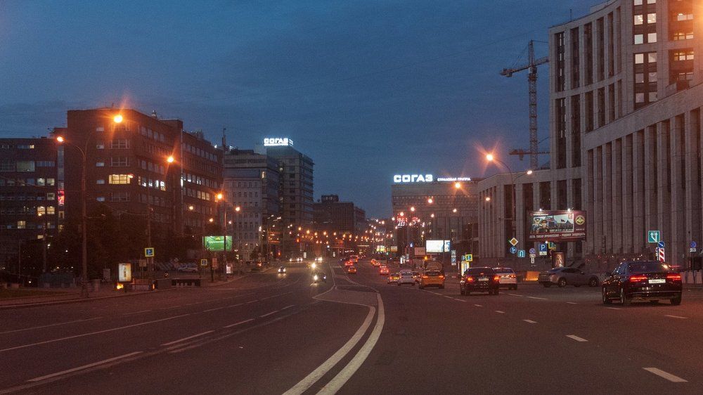 Morning Moscow through the windshield