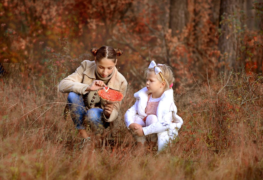 Девочки в осеннем лесу