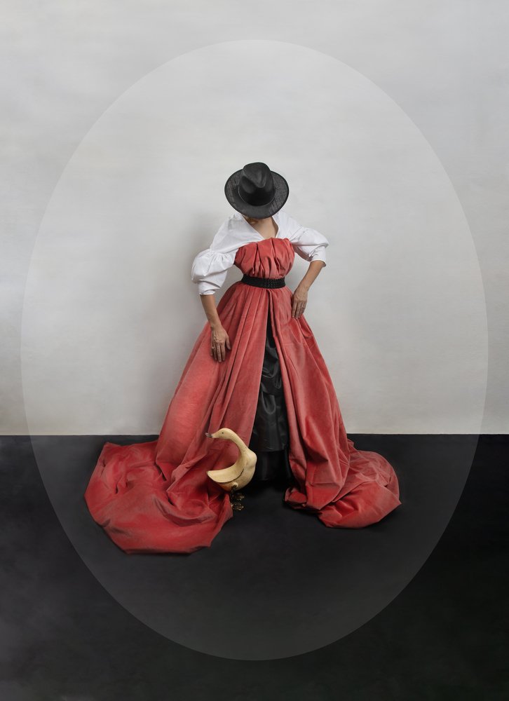 Farm lady - staged photo session with wooden duck