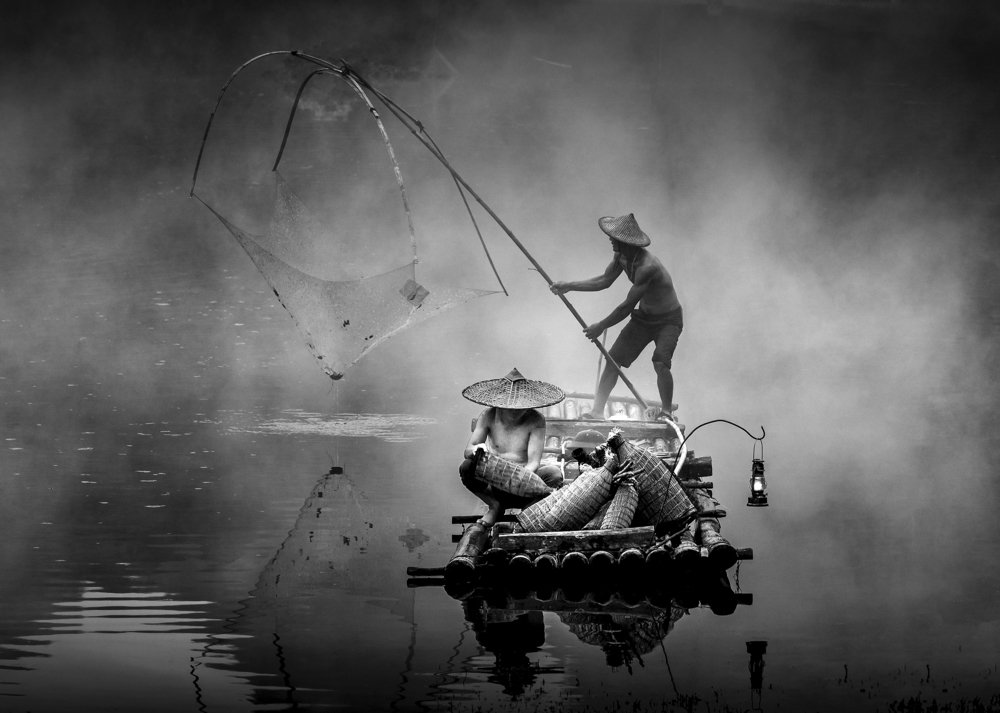 Pulling the nets at night