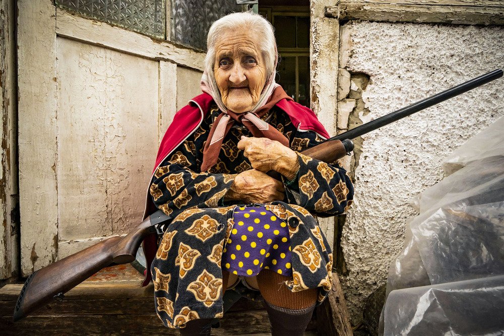 Old woman during the conflict in Nagorno Karabakh with Azerbaijan.