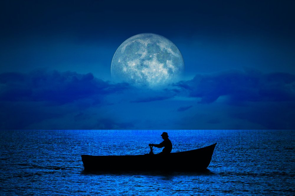 Rowing a Boat at Full Moon