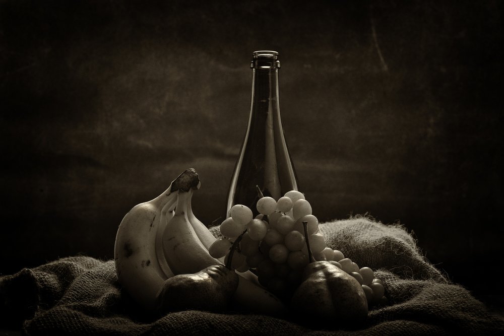 fruit with wine bottle