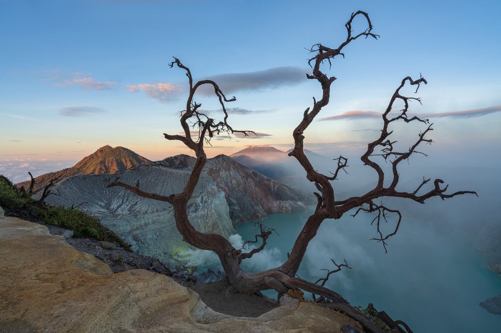 Sunrise at the Ijen crater lake