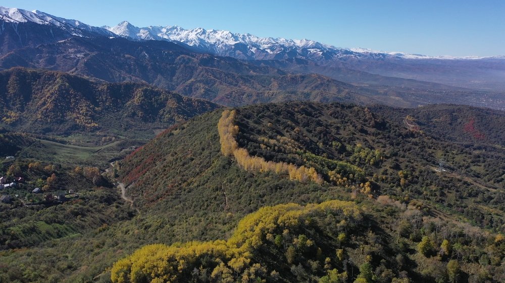 Autumn in the foothills of the Zailiyskiy Alatau. Almaty city. Northern Tien Shan.