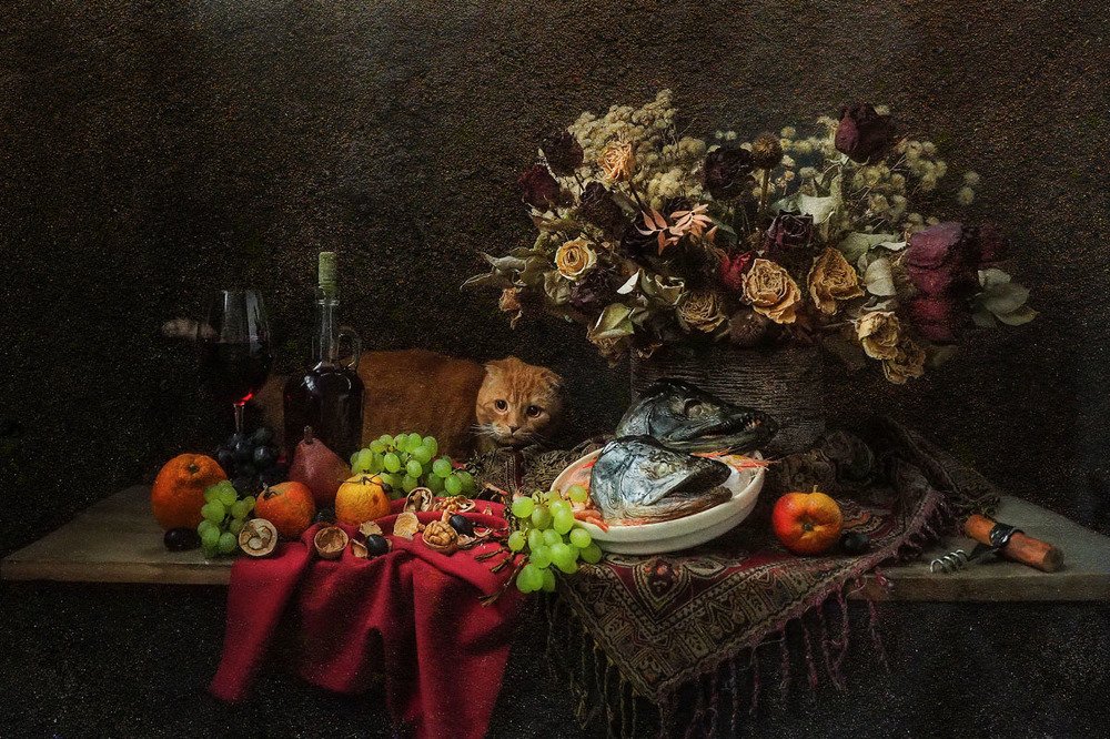 Натюрморт с сухими розами.