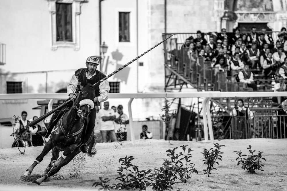 Knight on horse during jousting.