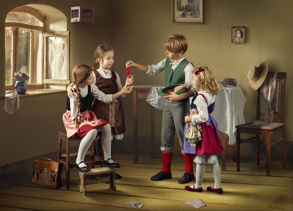 The boy treats girls with wild berries