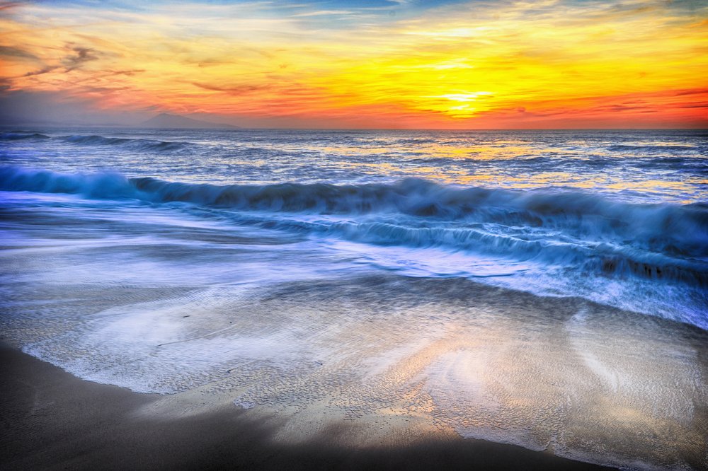 sunset on the beach in Biarritz, France