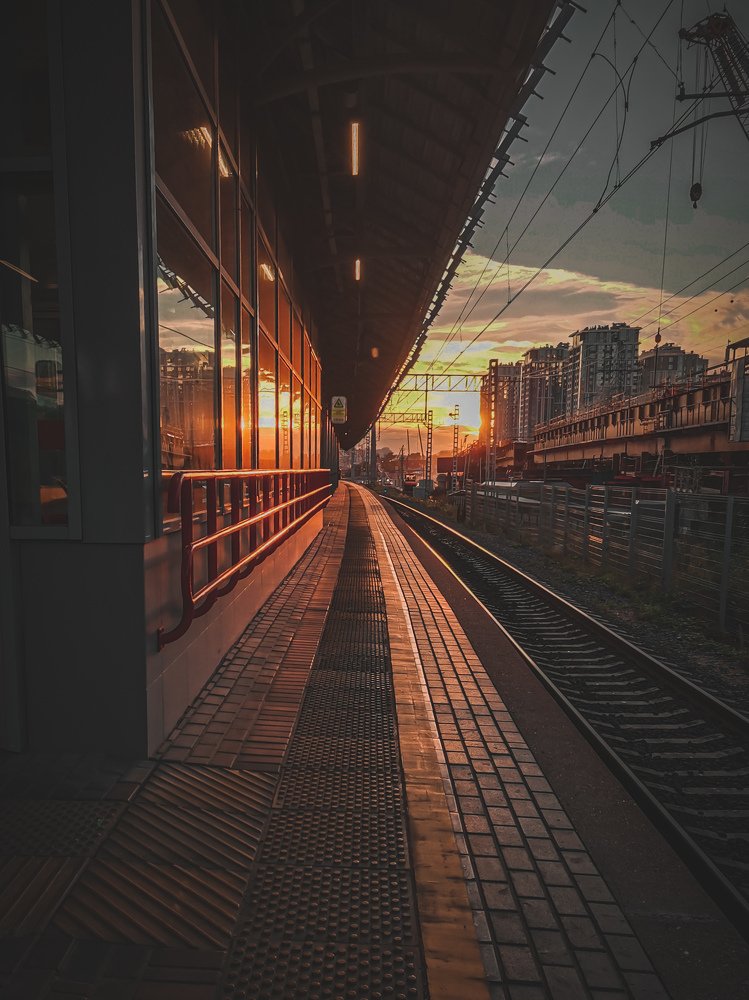 Sunset at the railstation