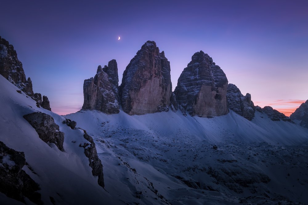 Blue hour at Tre Cime in Dolomites