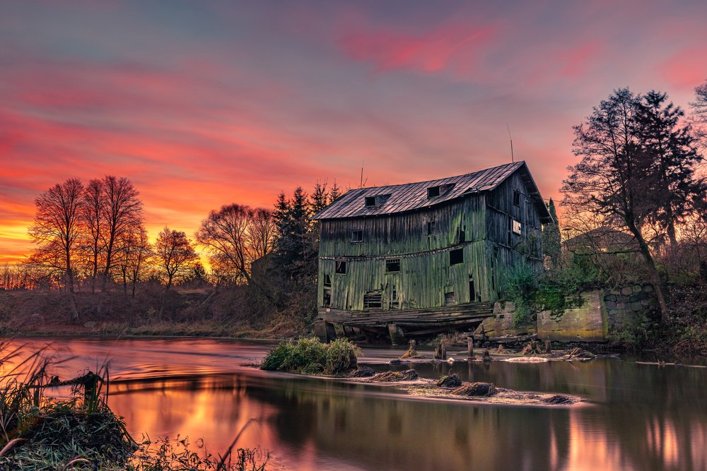 Old watermill during sunrise