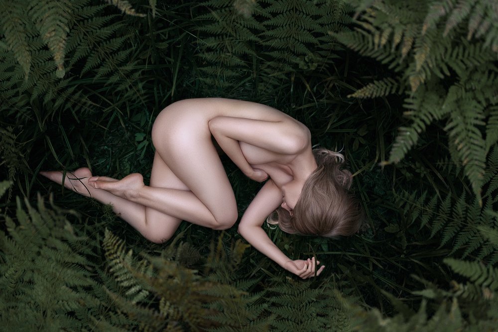 Girl in the fern forest