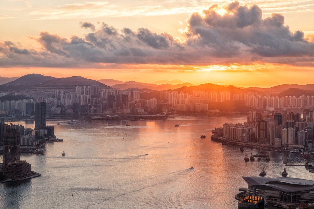 Sunrise over Victoria Harbor