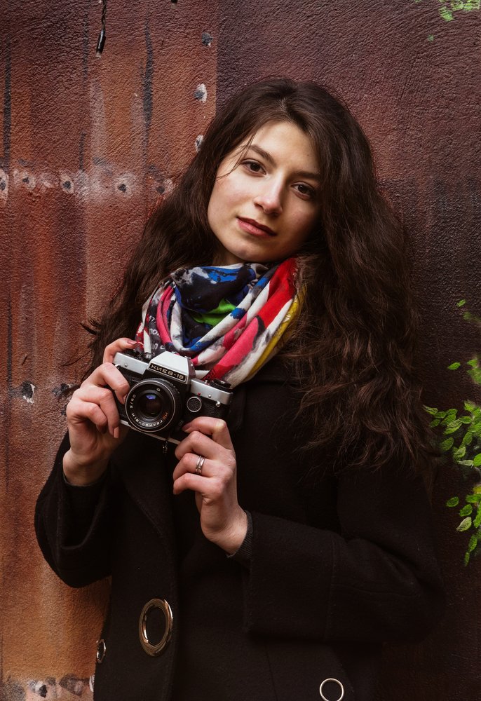Girl with old camera