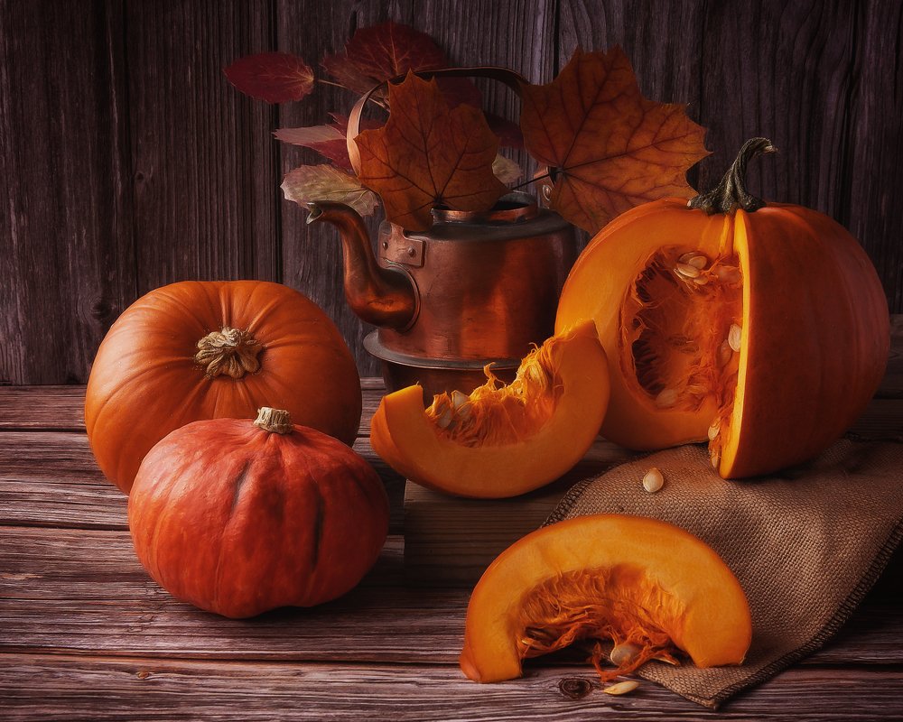 Pumpkins in autumn still life