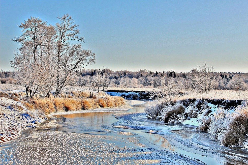 Река Нылга в первый зимний мороз(-18)