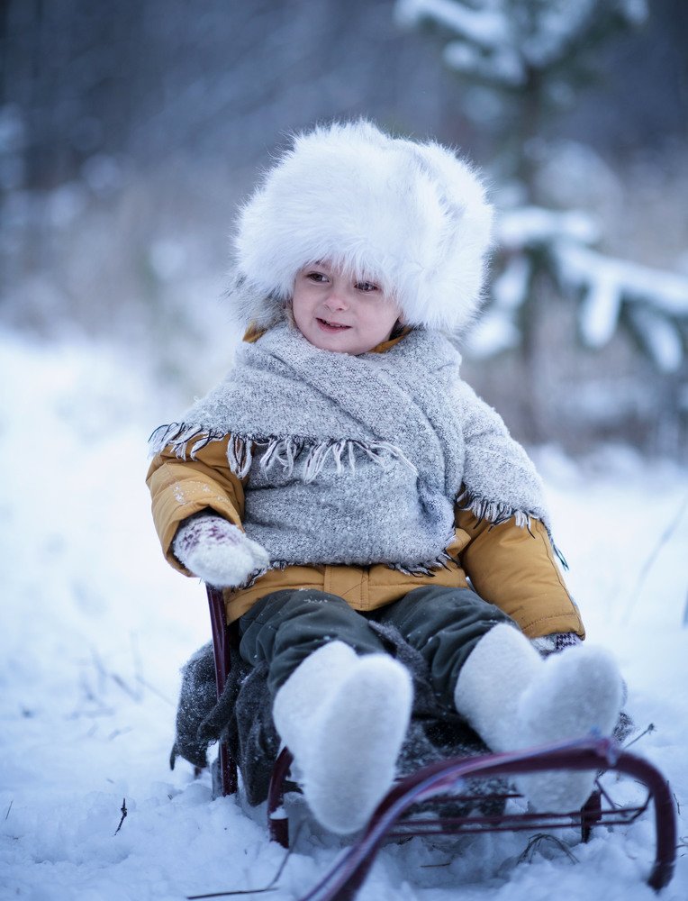 Маленький мальчик на санках