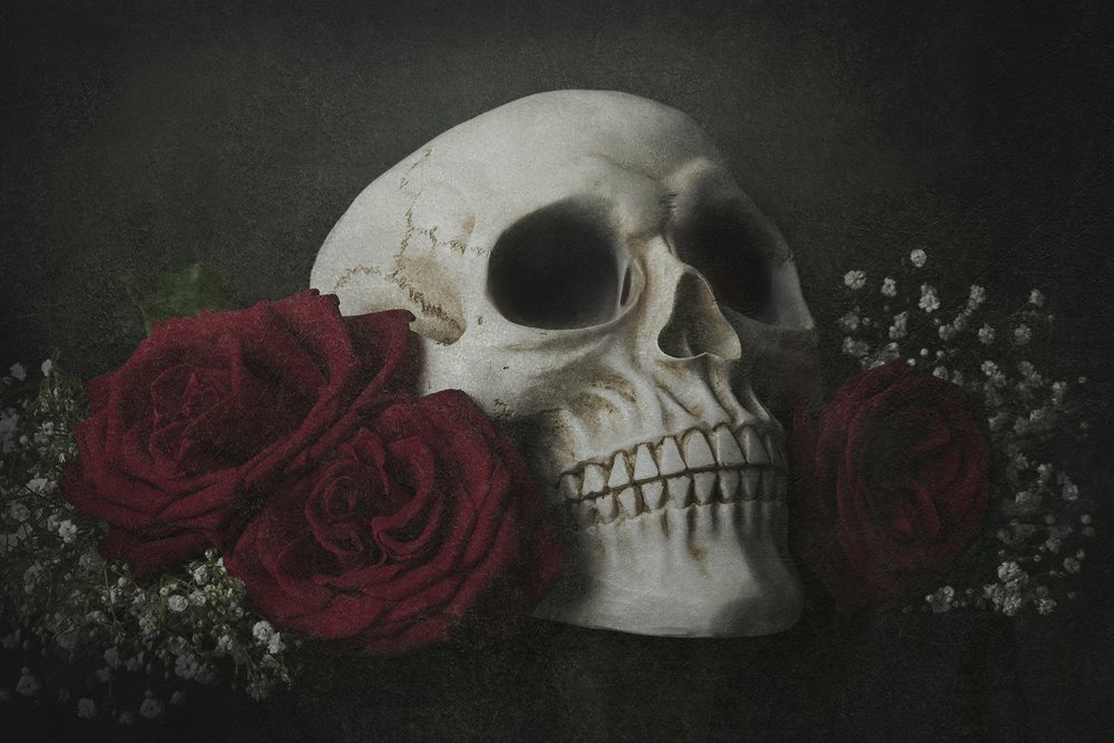 Skull and roses