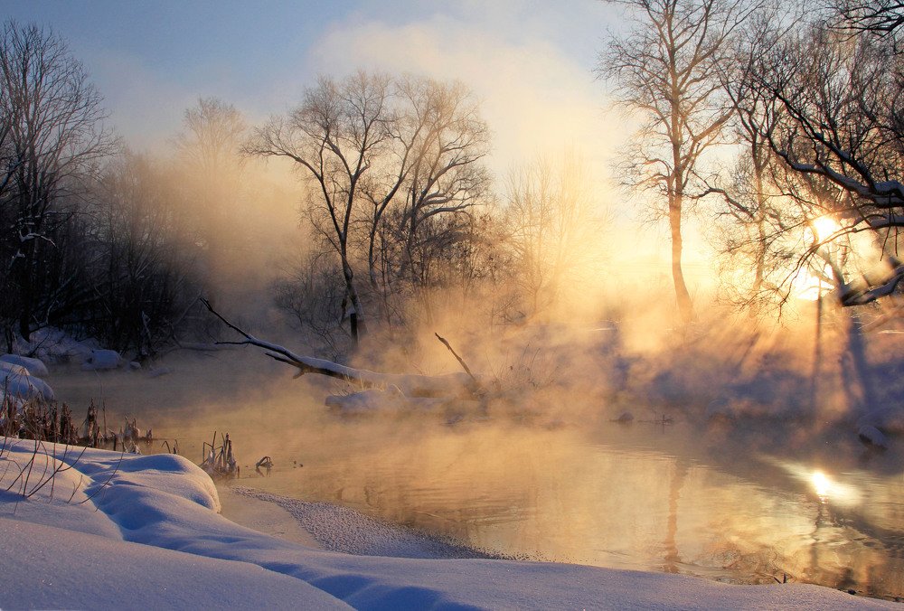 Морозный рассвет на речке Сходне
