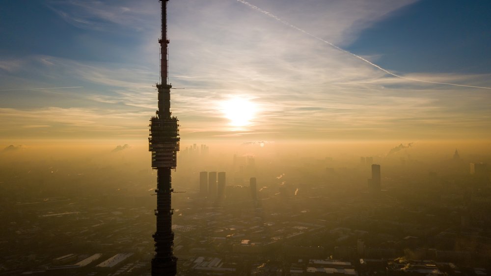 Ostankino TV tower on a winter sunset @ Moscow, Russia