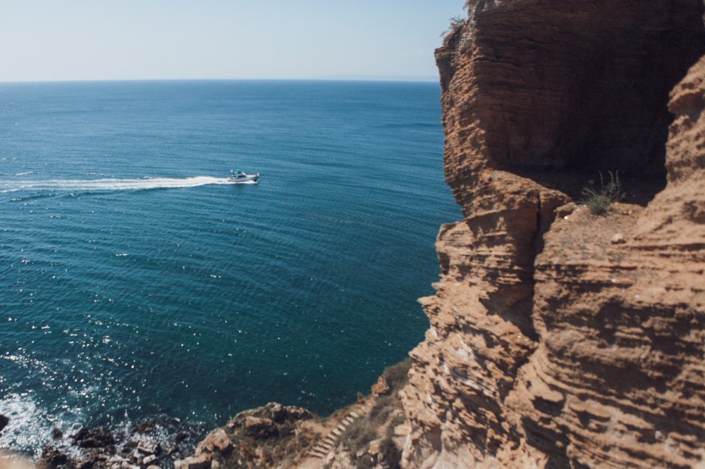 Lonely boat, traces in the sea,Bulgaria