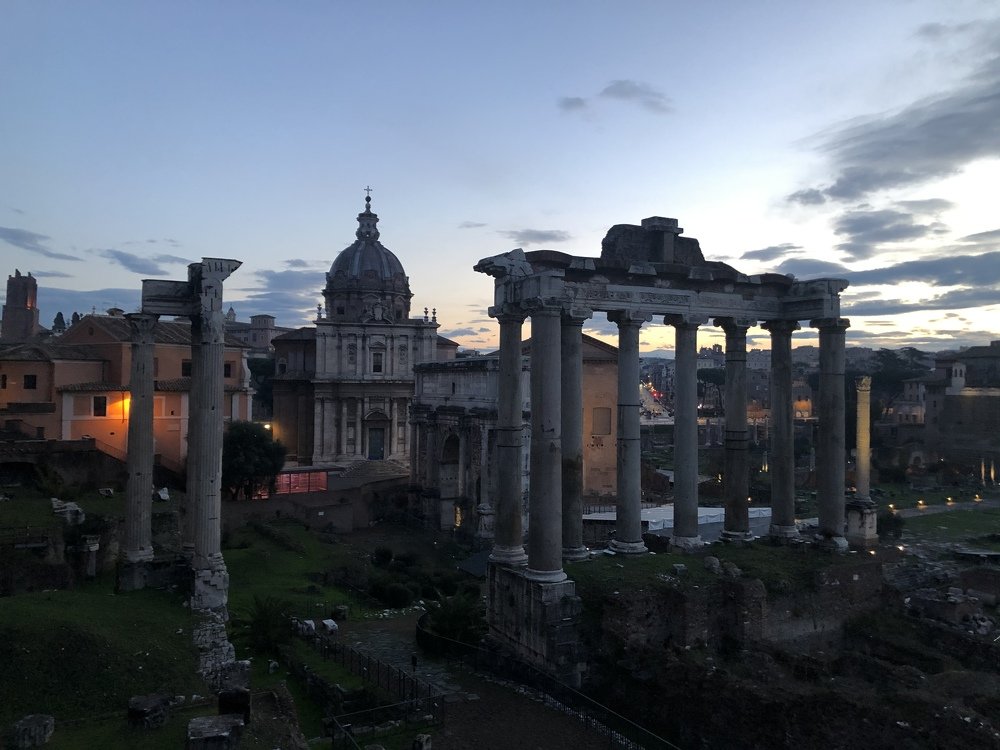 Imperial Forum in Ancient Rome at Sunrise