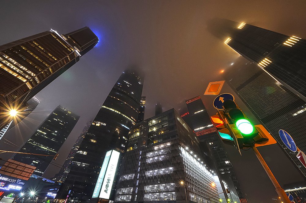 A misty evening in Moscow Downtown