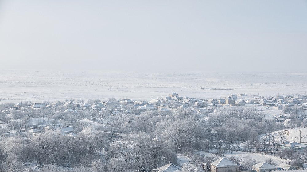 Заснеженная станица Новомарьевская, Ставропольский край, Россия