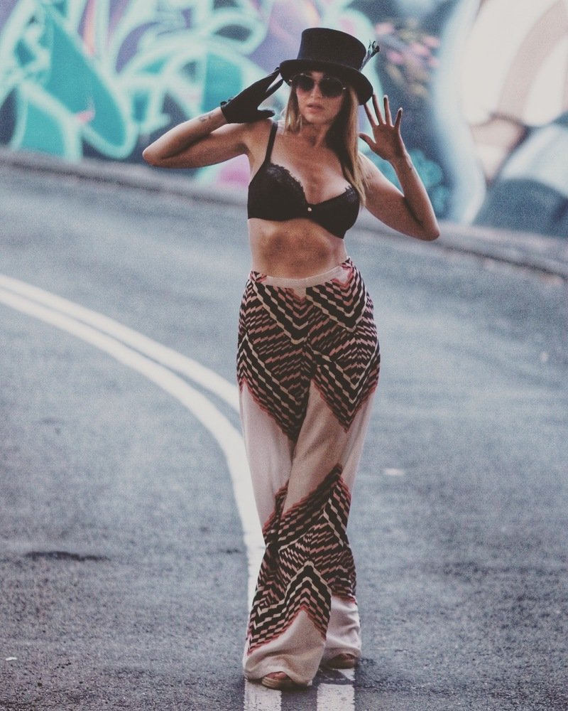 Walking the yellow line.