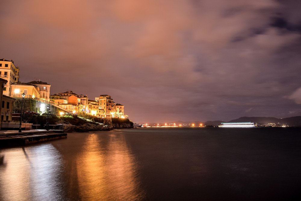 Ship passing to the port of Corfu, Greece
