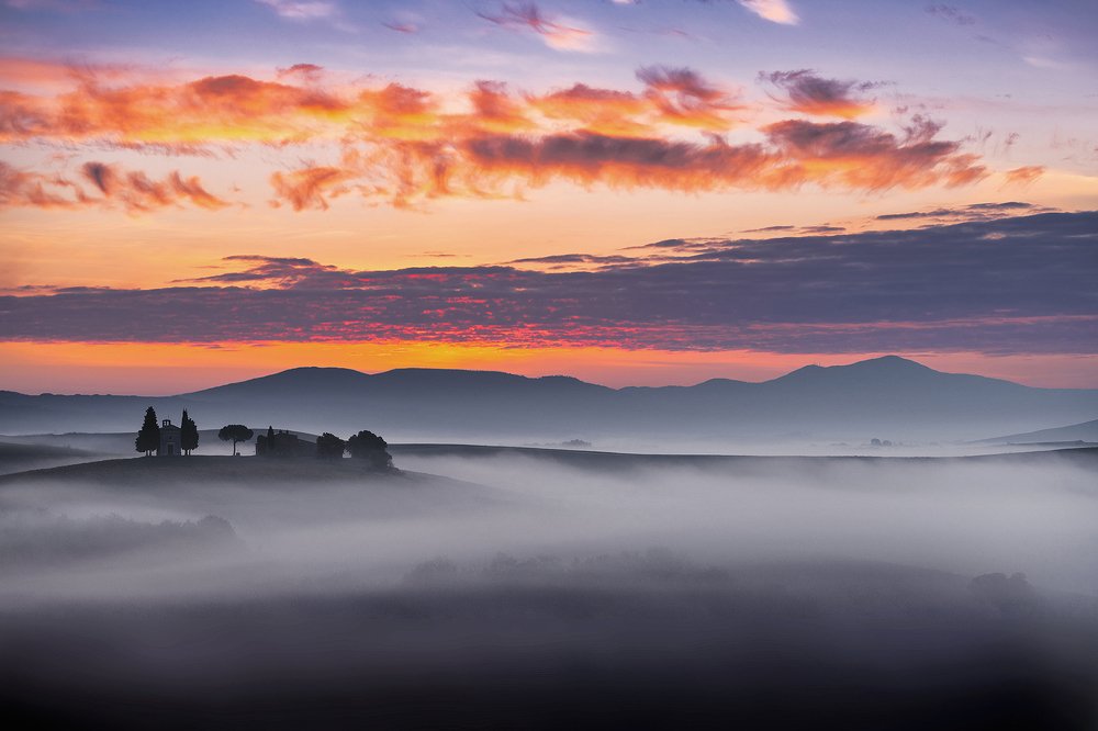 Vitaleta Chapel among the fog