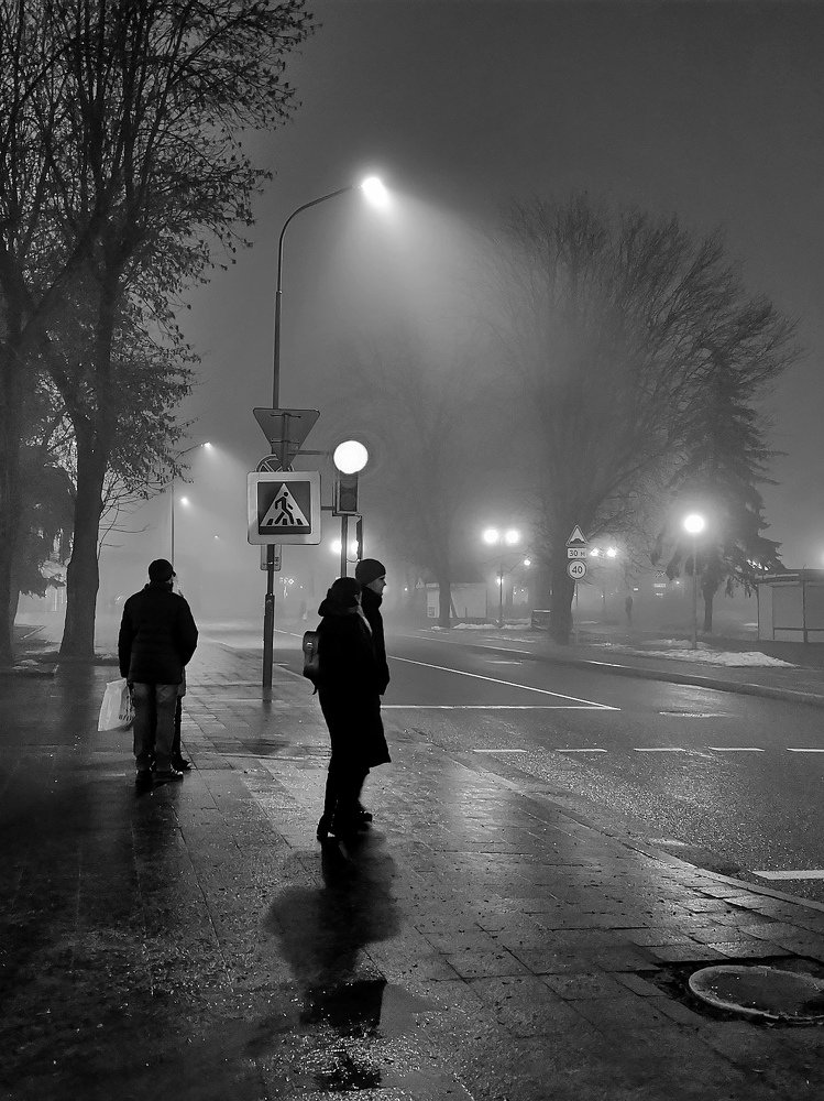 На город опустился туман.