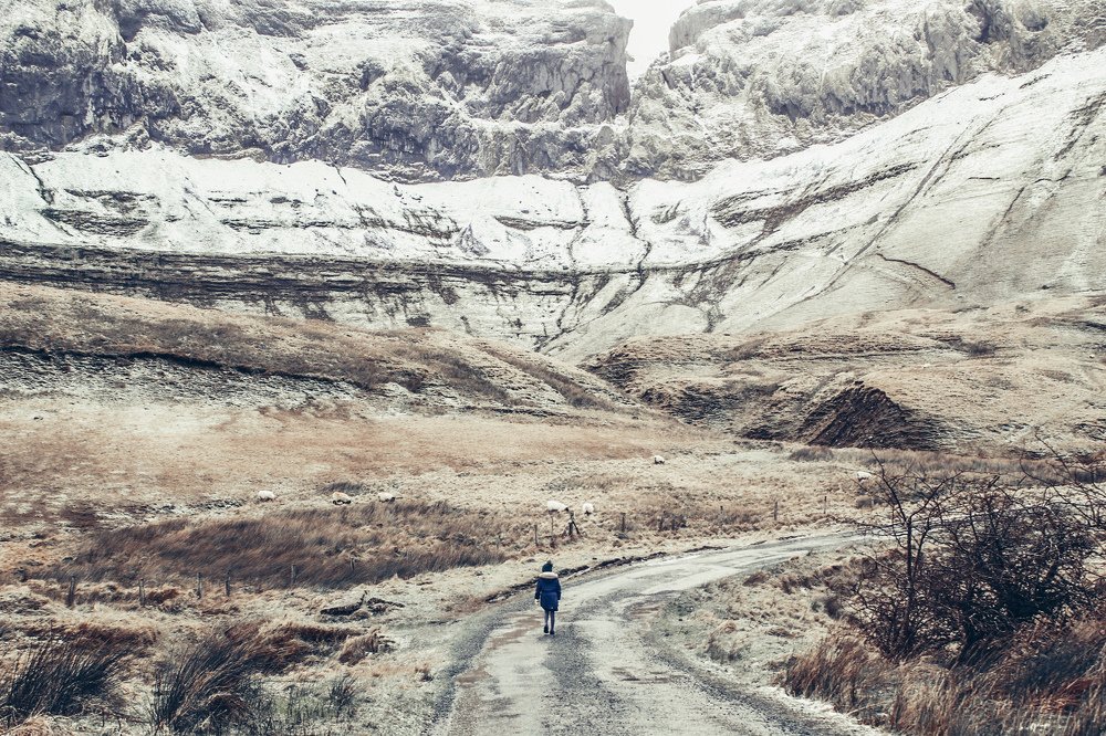 Snow on the cliffs of Annacoona
