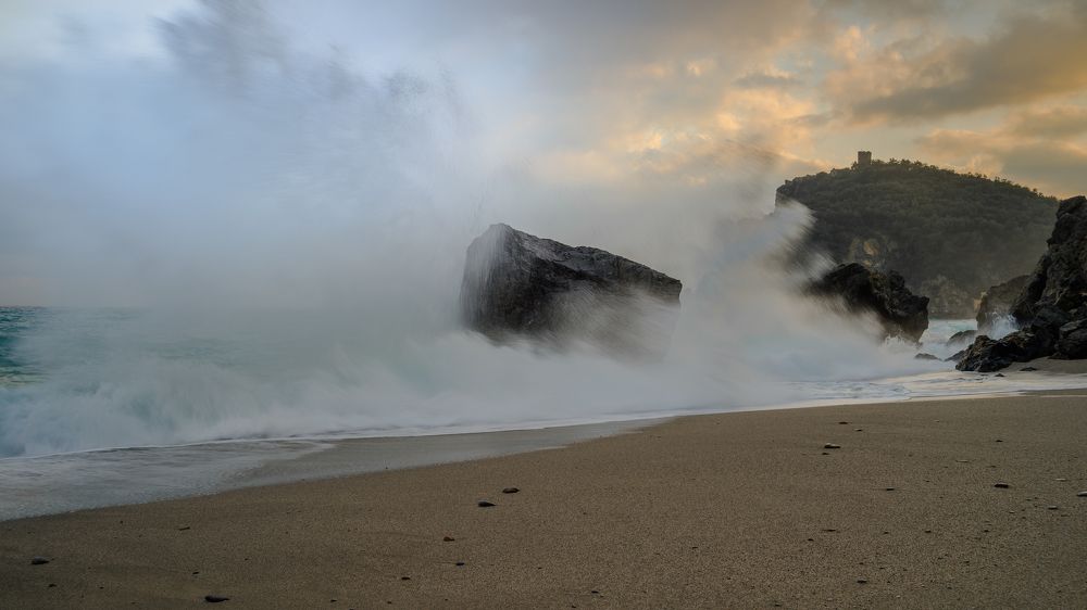 Sea storm and Sunset