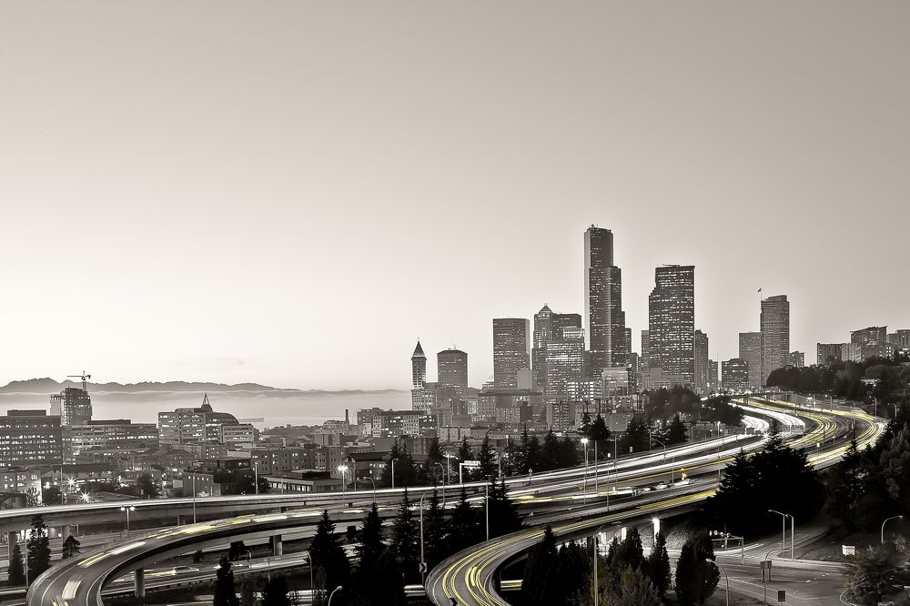 Urban landscape of Downtown Seattle skyline
