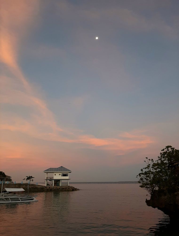 Sea, Sunset, and the moon