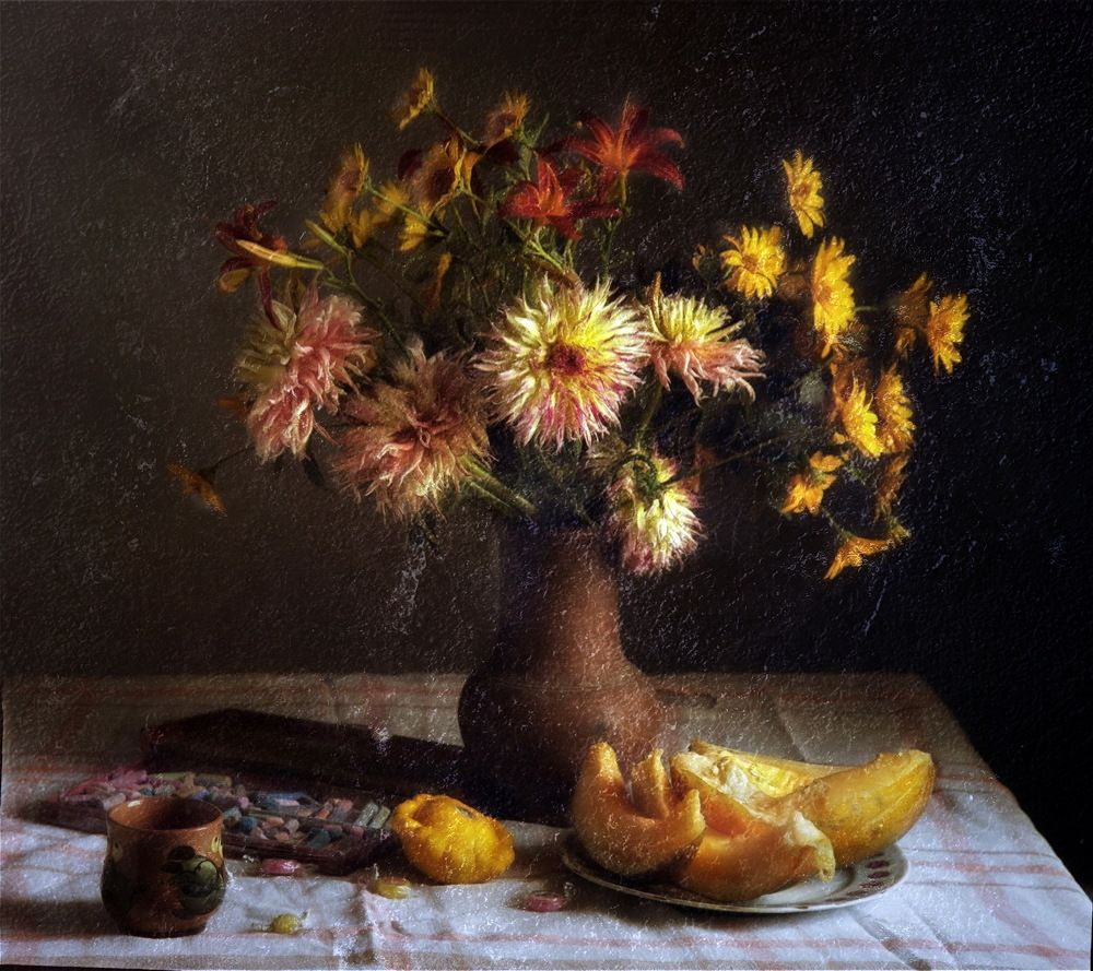 Цветы и дыня