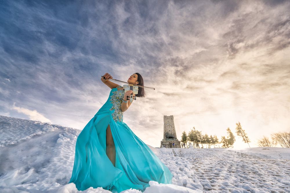 Tanya is playing on violin