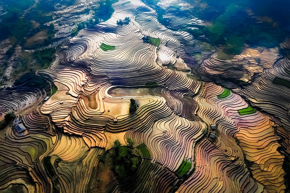 Season of water pouring on terraced fields