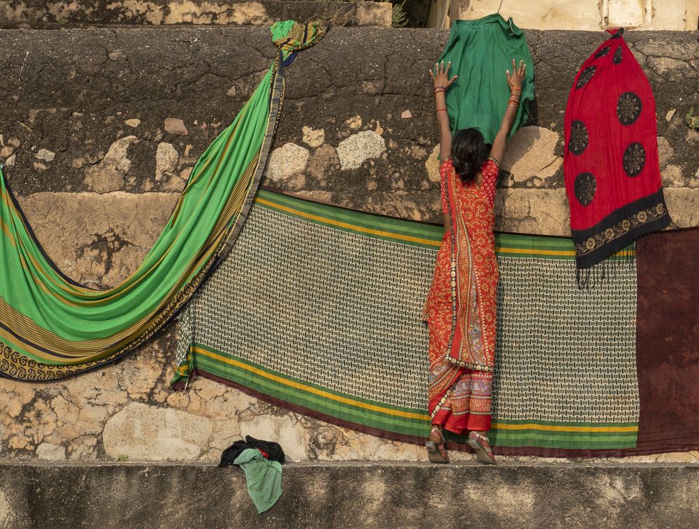 Colourful sarees in red and green