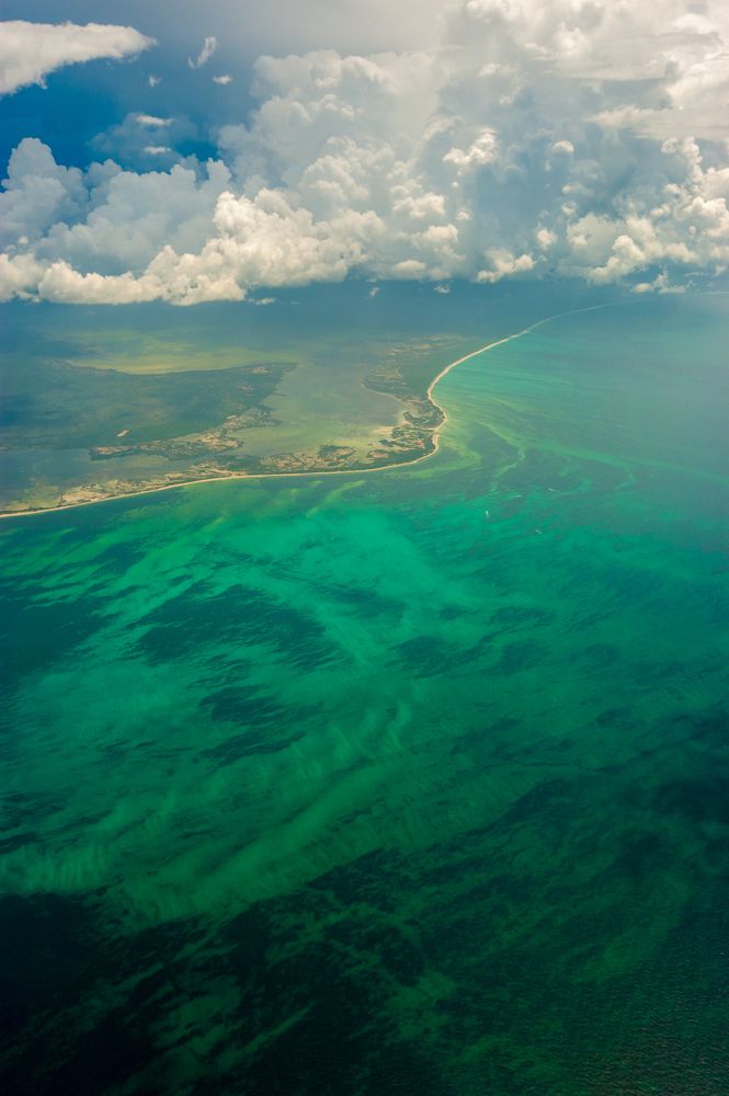 Aerial view of the cost of Yucatan facing the Gulf of Mexico. Yucatan,, Mexico.