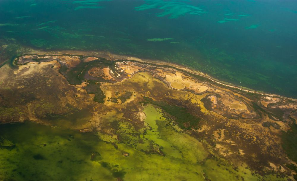 Aerial view of the cost of Yucatan facing the Gulf of Mexico. Yucatan,, Mexico.