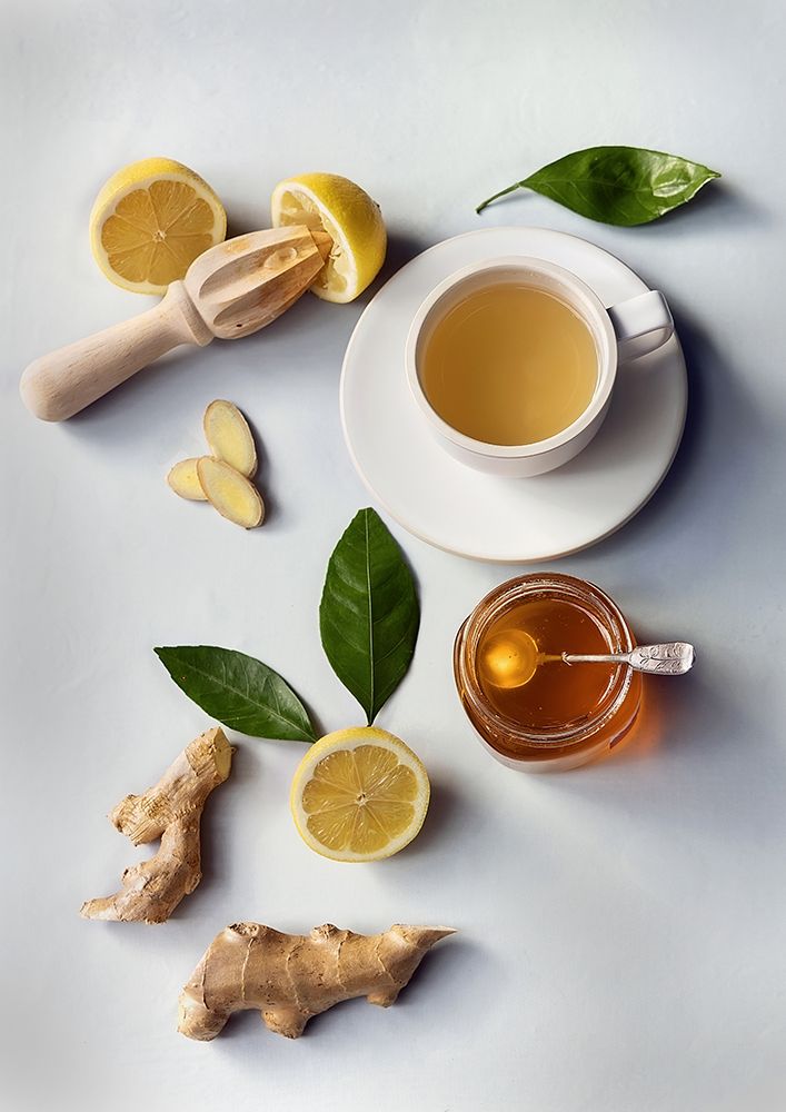 Ginger, honey and lemon herbal tea.