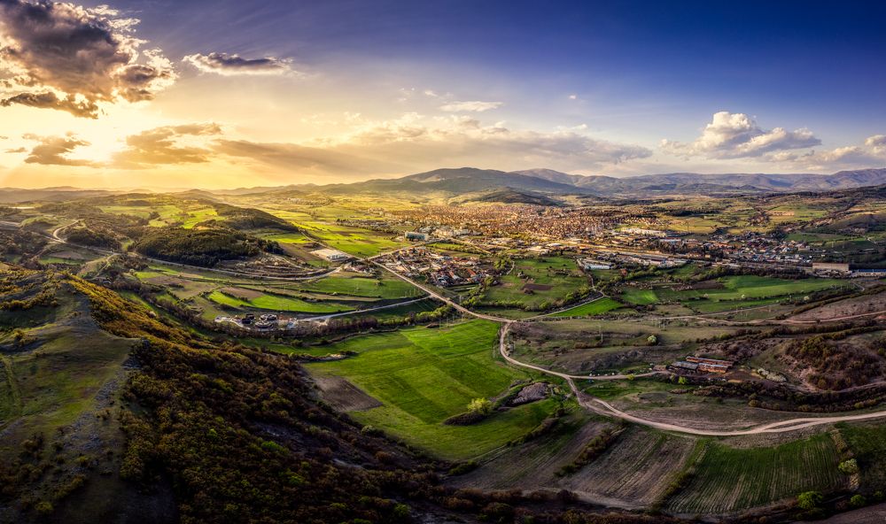 Spring sunset above the city