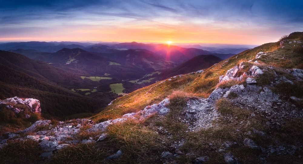 Colorful sunset in the mountains