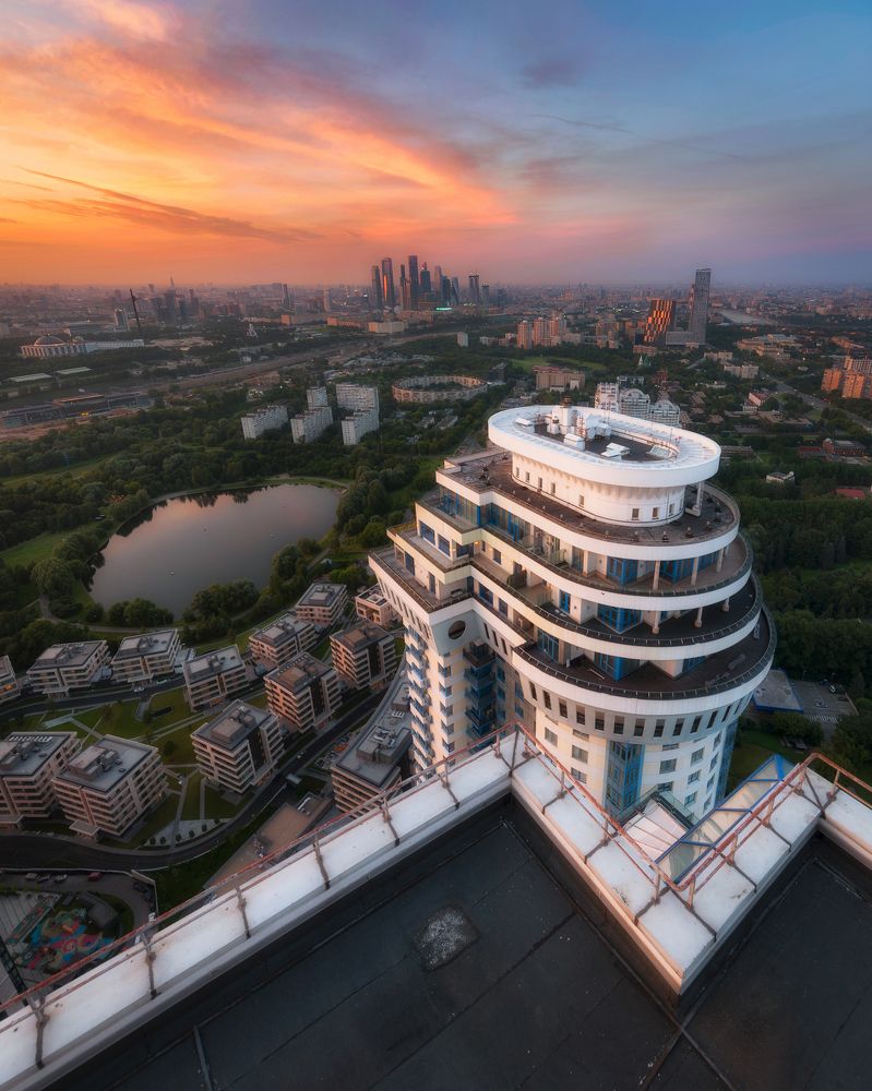 Summer sunset from one of the Moscow skyscrapers.