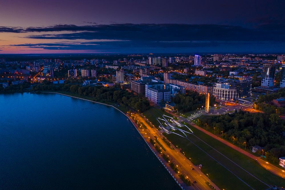 Evening city after a thunderstorm