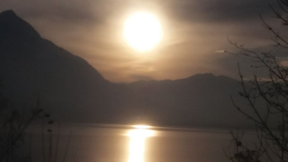 Bright moon reflected in the lake