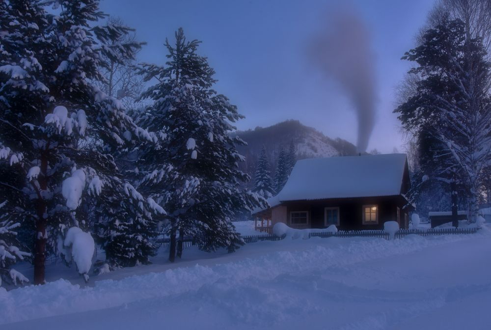 Зима деревня мороз снег